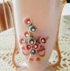 Elegant Lefton Pink Gold Vase Raised Flowers EUC